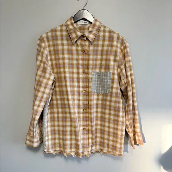 Yellow Plaid Button Down Shirt Farm Country Rodeo Size M - Picture 1 of 6